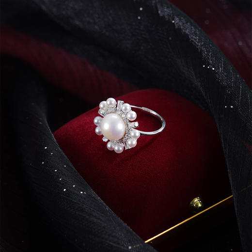 子佩集【灼华凝露】银S925珍珠AOYA奥雅戒指【MLJZ020】3mm小珠9.5mm大珠太阳花2512 商品图5