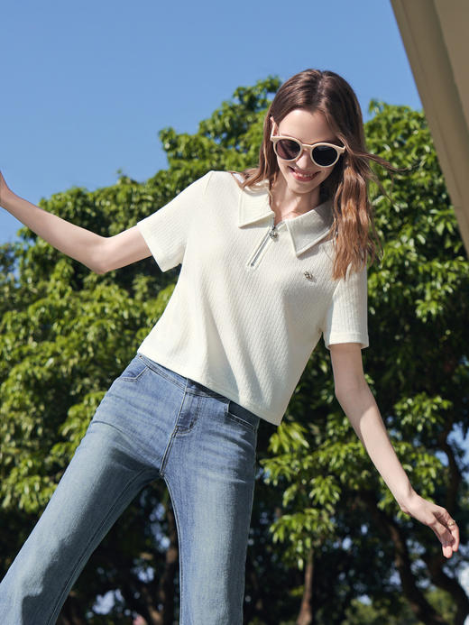 【百图lulu定制】【咸味奶盖POLO衫】 可盐可甜短款半开领T恤 商品图6