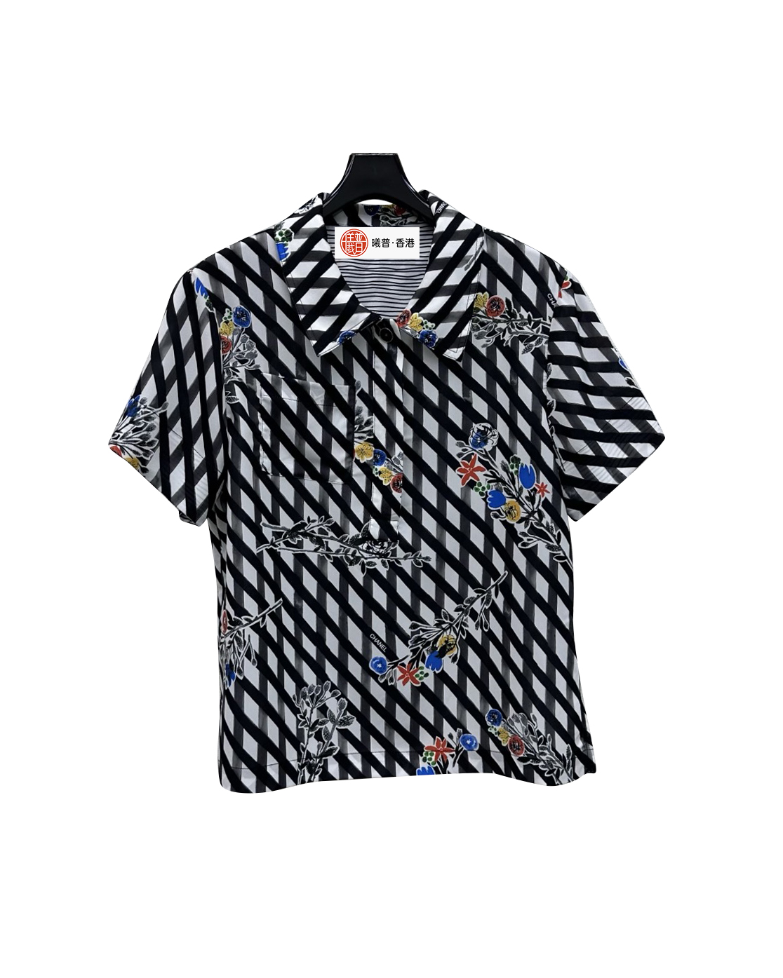 女款半开襟格纹印花短袖衬衫 可配套装he025