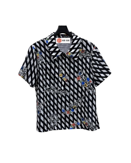 女款半开襟格纹印花短袖衬衫 可配套装he025 商品图0