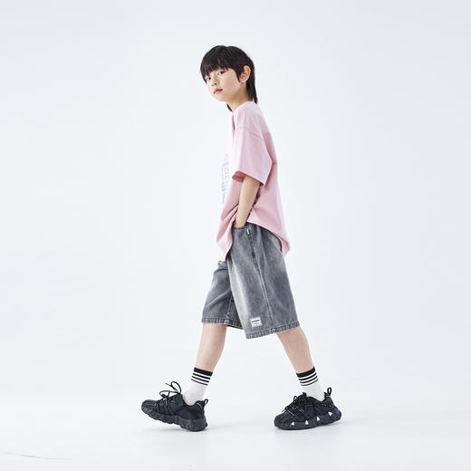 蓝汽水2026夏新款男童休闲裤青少年美式复古水洗街头潮酷牛仔短裤 商品图4