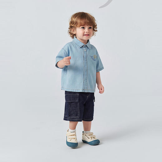 [纯棉]迷你巴拉巴拉男童短袖衬衫牛仔柔软透气轻薄上衣26夏新品 商品图3