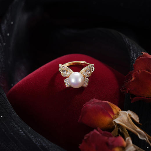 子佩集【蝴蝶巧梦】银S925珍珠AOYA奥雅戒指【MLJZ005】8mm珠镀金蝴蝶2512 商品图1