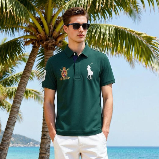 夏季简约休闲英伦风男士刺绣图案大马标翻领短袖polo衫   XLM-CM8687197 商品图6