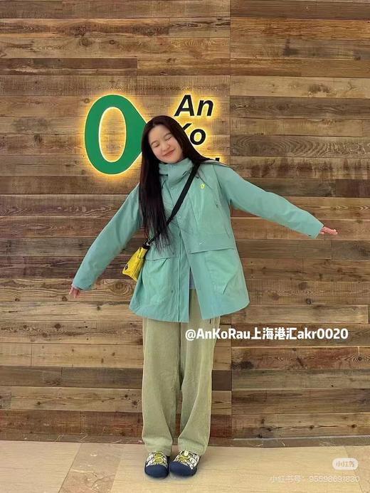 F032035女孩美式运动宽松多口袋连帽中长款梭织格子带帽防风防水冲锋衣 商品图6