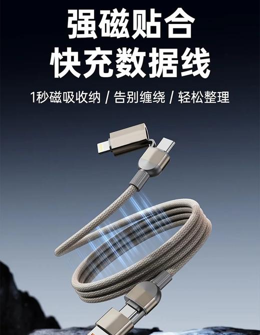 【四合一磁吸快充线】65W快充+磁吸收纳！全能接口，兼容手机平板笔记本等！耐磨耐用，安全高效两不误！【XW-X】 商品图0