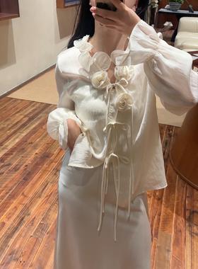 PIANAI冷小姐# 立体花朵天丝长袖衬衣