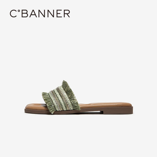 【上新】千百度草编风一字拖女2026夏季新款外穿平底踩屎休闲拖鞋A26356828 商品图2