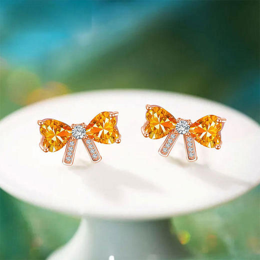 【黄水晶耳钉】S925银轻奢爱心蝴蝶结饰品送女生节日礼物一物一证JE25018-水晶CC 商品图3