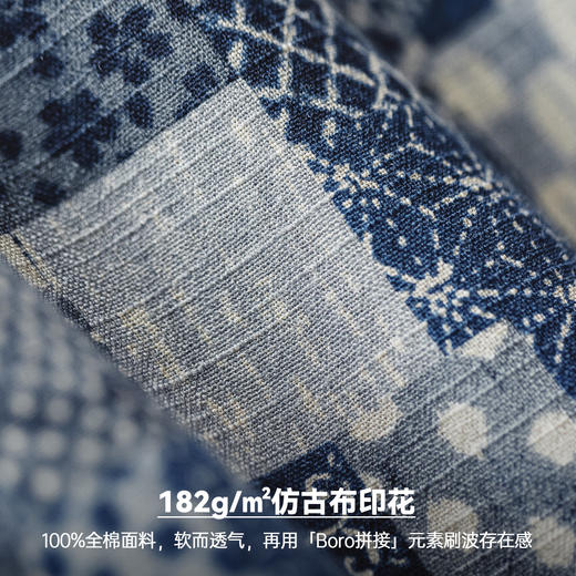 马登工装美式复古Boro古布短袖衬衫vintage印花牛仔衬衣外套男夏 商品图3