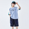 蓝汽水2026夏新款男童全棉撞色复古度假风上衣青少年字母短袖T恤 商品缩略图3