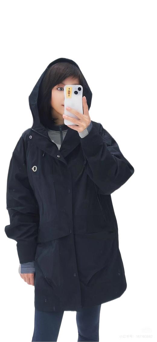 F032035女孩美式运动宽松多口袋连帽中长款梭织格子带帽防风防水冲锋衣 商品图9