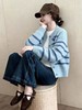 F032072奶蓝条纹圆领短款微宽松版型下摆收口设计针织开衫 商品缩略图8