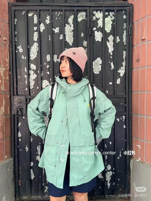 F032035女孩美式运动宽松多口袋连帽中长款梭织格子带帽防风防水冲锋衣 商品图8