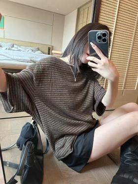 老米优品🎈3-5天！230g人棉面料！《纸片人 oversize 复古条纹宽松五分袖tee》人棉面料超舒服！软糯松弛巨显瘦~T260320A