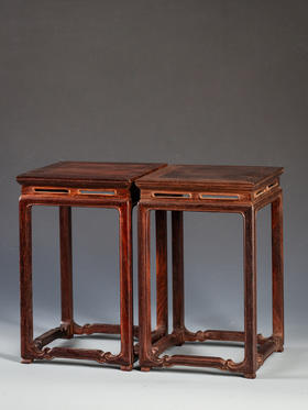 紫檀鱼门洞开窗花几摆件（一对）