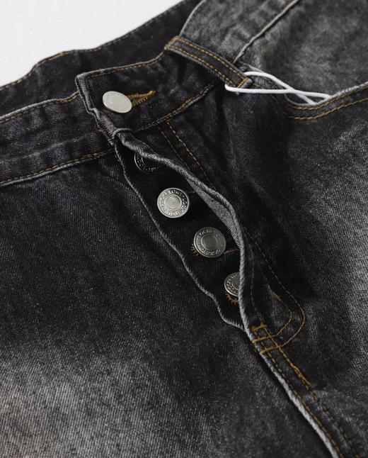 F032091泼墨涂鸦男女同款复古水洗做旧直筒微喇牛仔裤 商品图6