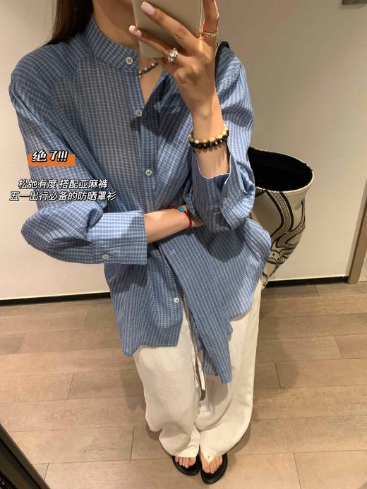 韩国设计师品牌  蓝色格纹防晒罩衫 商品图3