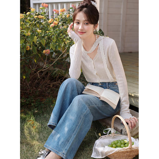 鹿向南「海蓝浸纱」蓝色直筒宽松牛仔裤女春新款时尚百搭宽松长裤 商品图4