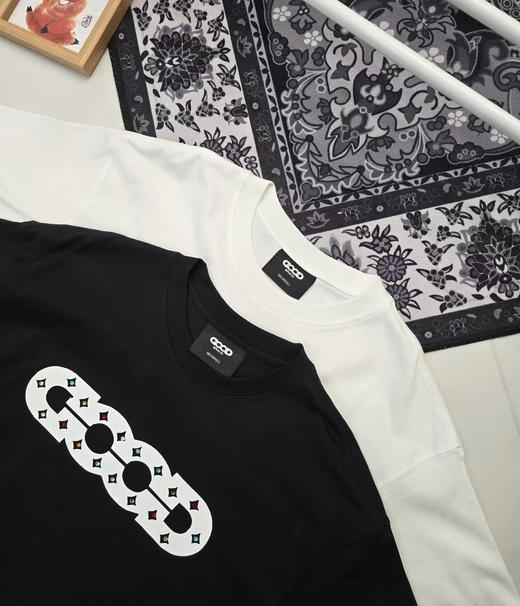 F032089镂空圆领套头新款男女同款纯棉刺绣美式复古短袖T恤 商品图3