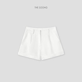 THESOONG"质感老钱"经典纯亚麻精裁立体肌理感休闲白色短裤6484