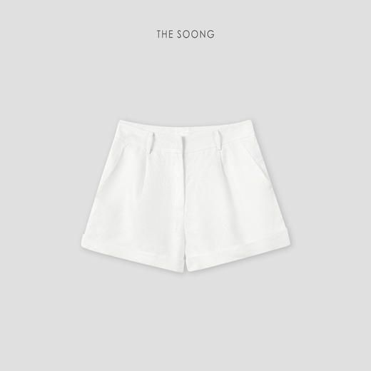 THESOONG"质感老钱"经典纯亚麻精裁立体肌理感休闲白色短裤6484 商品图0