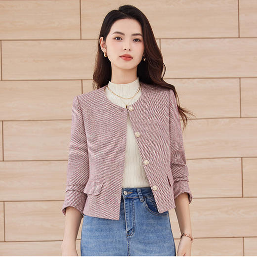 「自」全新升级【铂金会员192/天猫259/差价67】(00807)洛诗琳新款小香风西装外套2026春季新款千鸟格休闲短款外套 商品图4