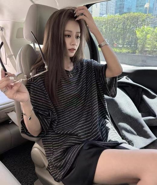 老米优品🎈3-5天！230g人棉面料！《纸片人 oversize 复古条纹宽松五分袖tee》人棉面料超舒服！软糯松弛巨显瘦~T260320A 商品图5