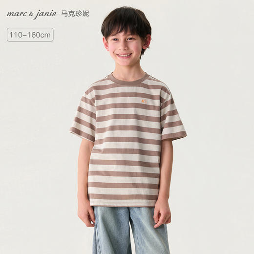 马克珍妮山系条纹男童追风纯棉T2026年夏装新款560815 商品图0