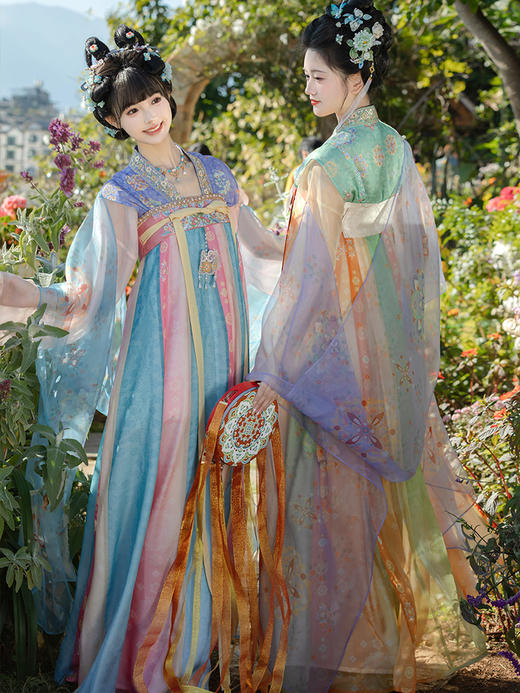 【重回汉唐琉璃碧】原创唐制齐胸衫裙襦裙披帛汉服女款成人姐妹装 商品图2