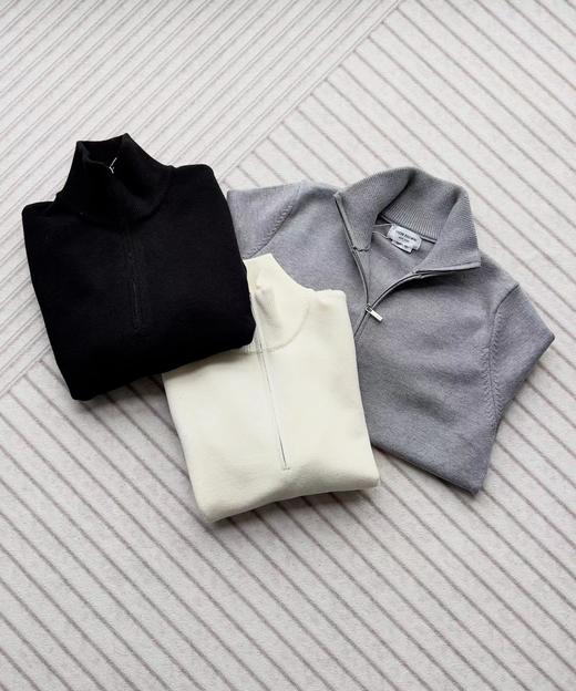 F0320136棉毛混纺半高领袖子四道杠半拉链长袖毛衣套头衫 商品图1