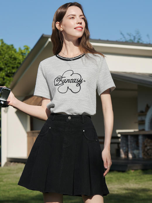 【百图lulu定制】【桃花T】 法式减龄  圈圈棉   字母刺绣T恤 商品图2