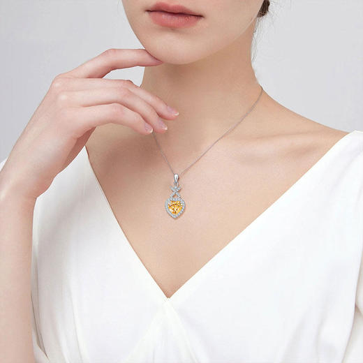 【黄水晶项链/耳钉】S925银轻奢时尚爱心吊坠饰品送女生日节日礼物JP25028/JE25028-水晶CC 商品图4