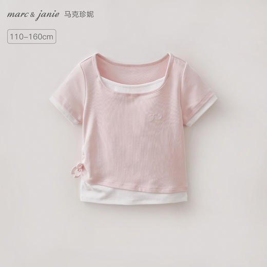 马克珍妮休闲时髦女童假两件抽褶T2026年夏装新款560561 商品图0