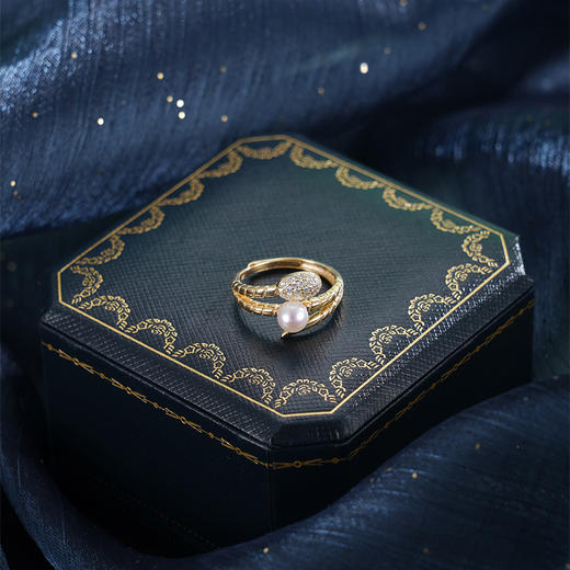 子佩集【灵蛇转运】银S925珍珠AOYA奥雅戒指【MLJZ028】5mm珠蛇缠绕三圈镀金2512 商品图1