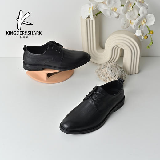 经典鲨2026年春季专柜新品牛皮革黑色系带男士正装商务皮鞋KW251-613011 商品图0