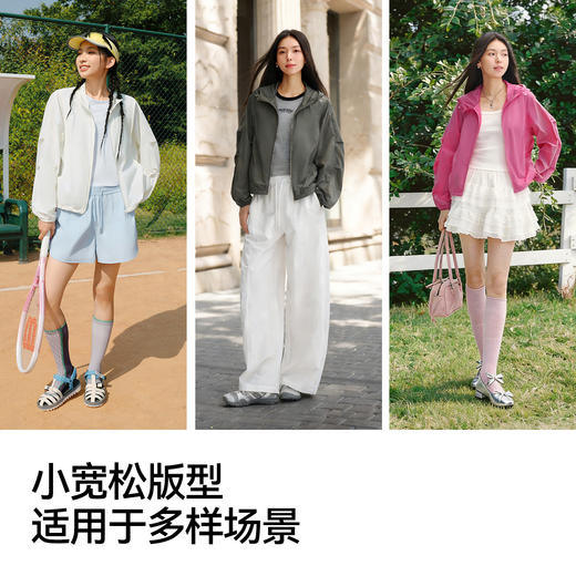 防晒外套|森马夹克女夏季凉感拼接网眼宽松连帽抽绳2026新款衣服 商品图4