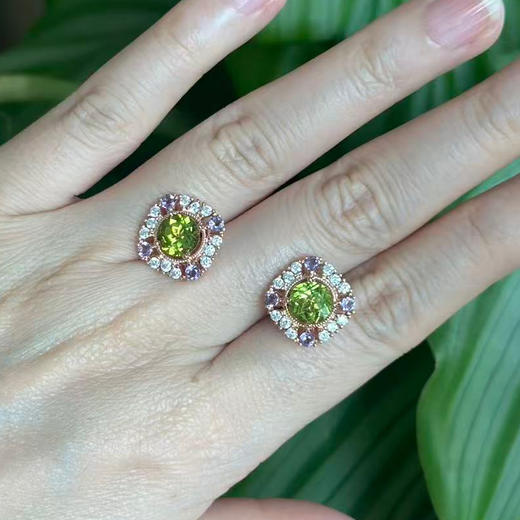 【橄榄石紫水晶项链/耳钉/戒指】周六（3.21）中午12点开始 首饰品送女士节日礼物JE25052/JP25052/JR25052-水晶CC 商品图1