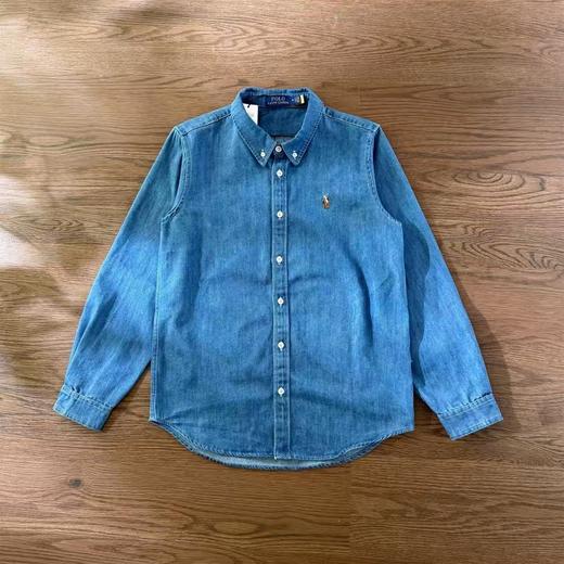 【2fz1】经典刺绣设计！男子水洗牛仔料翻领长袖衬衫！！ 商品图2