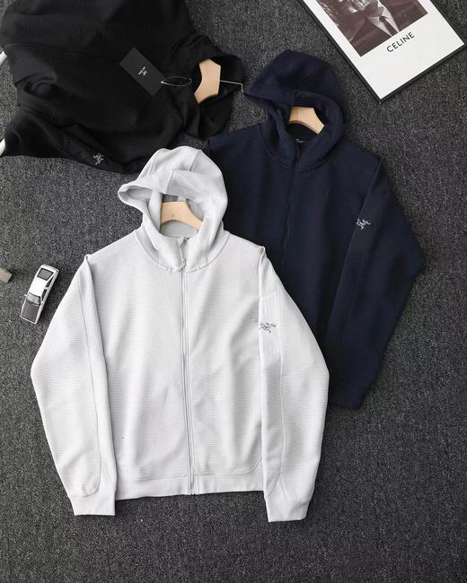 F032060华夫格连帽开衫外套情侣款刺绣logo透气保暖舒适简约夹克 商品图1