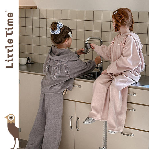 littletime女童套装2026秋冬新款儿童可爱兔子连帽卫衣卫裤两件套 商品图2