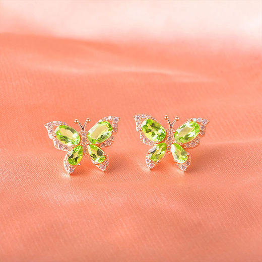 【橄榄石轻奢耳钉】周六（3.21）中午12点开始 S925银时尚蝴蝶彩宝耳饰品送女士节日礼物JE25033-水晶CC 商品图0