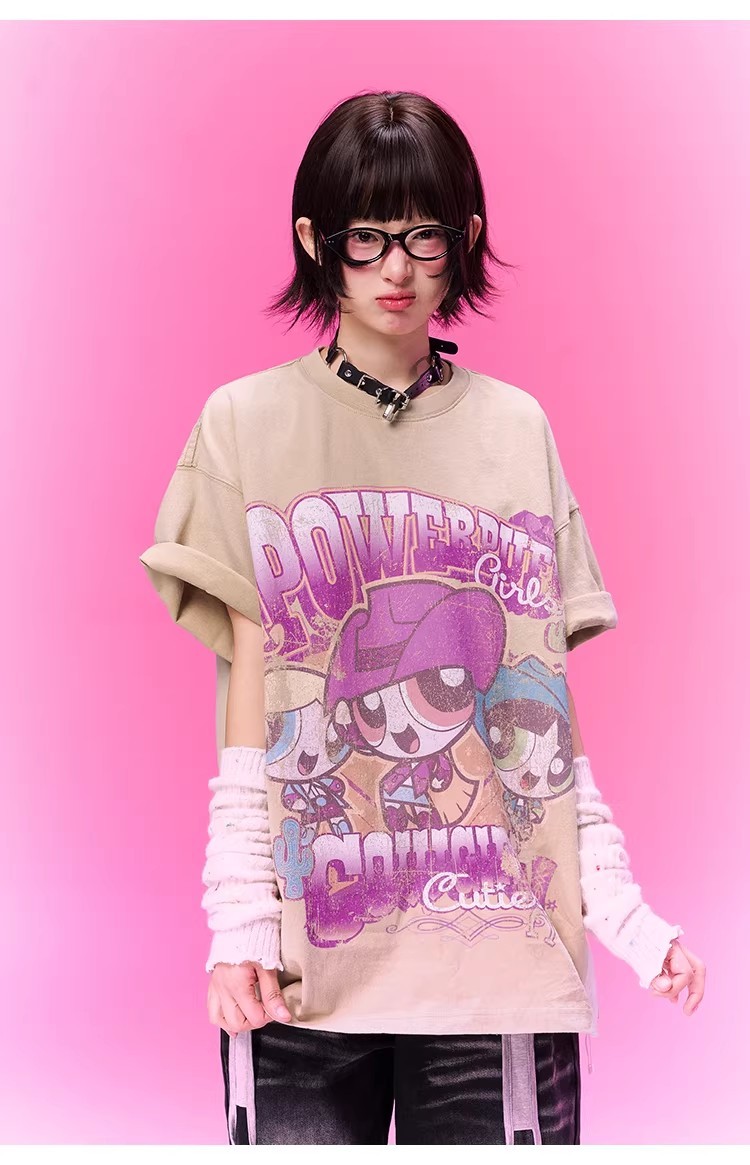 【飞/天小女警联名】高质感复古做旧短袖T恤