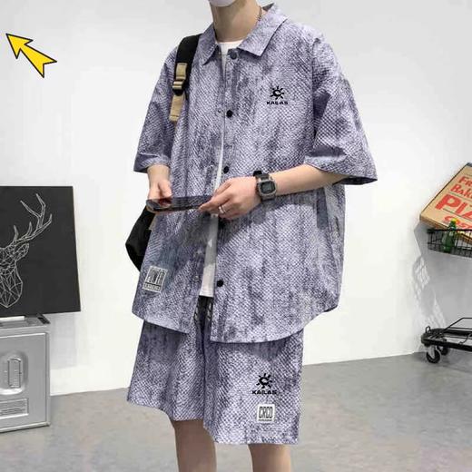 F0320129翻领复古国风短袖套装休闲纯色棉休闲运动两件套 商品图3