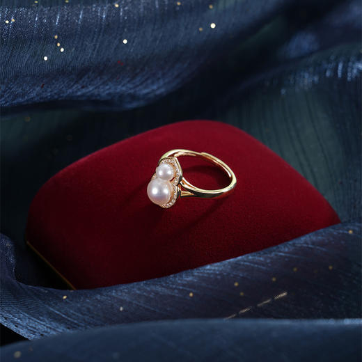 子佩集【福禄成真】银S925珍珠AOYA奥雅戒指【MLJZ015】6.5mm大珠镀金葫芦2512 商品图3