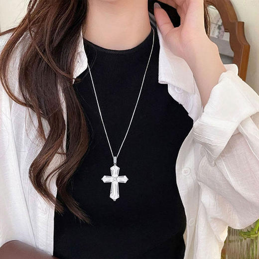 【天然白水晶毛衣链】S925银情侣款十字吊坠项链饰品送男女礼物JN25123-水晶CC 商品图3