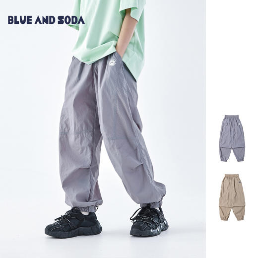 蓝汽水2026夏季男童网眼透气青少年户外抽褶轻薄登山防蚊束脚长裤 商品图0