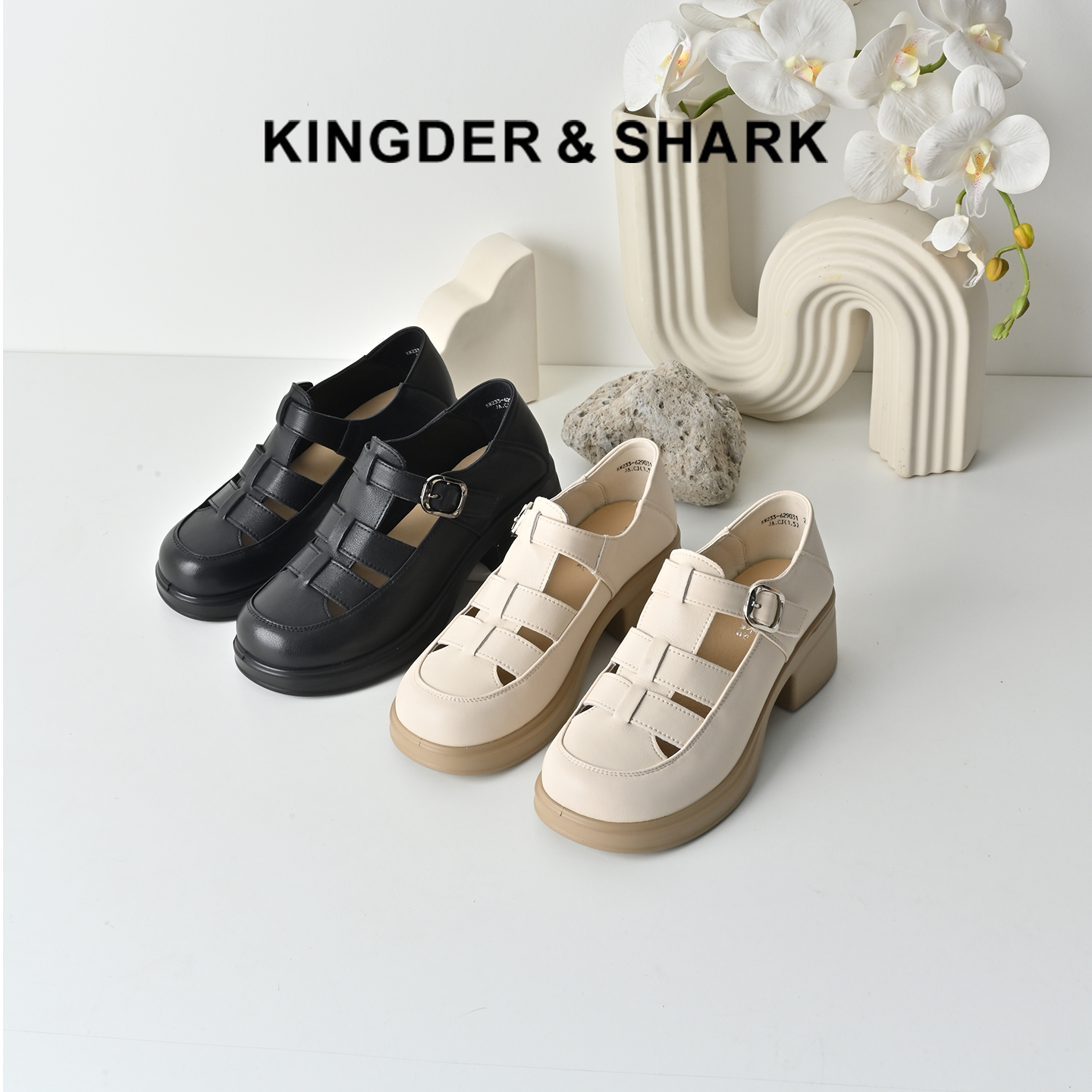 经典鲨2026夏季专柜新品牛皮革百搭圆头4.5cm罗马编织凉鞋女KW233-629031