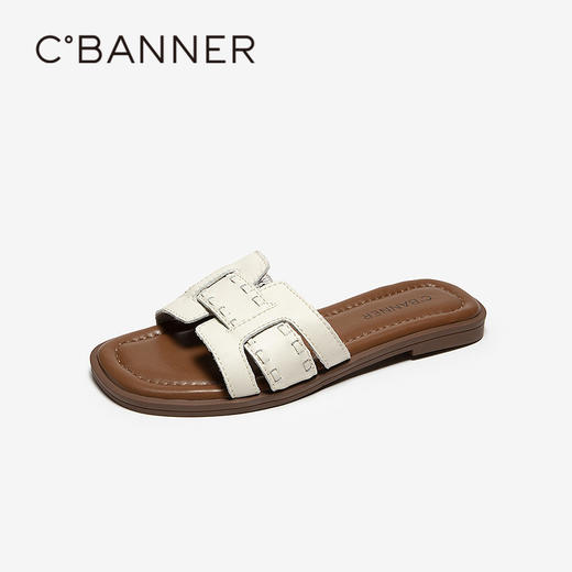 【上新】千百度立体编织牛皮平底凉拖鞋女2026夏季新款外穿一字拖A26370013 商品图1