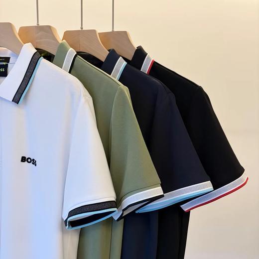 F032080日常通勤刺绣翻领撞色条纹设计提花拼接polo衫 商品图5